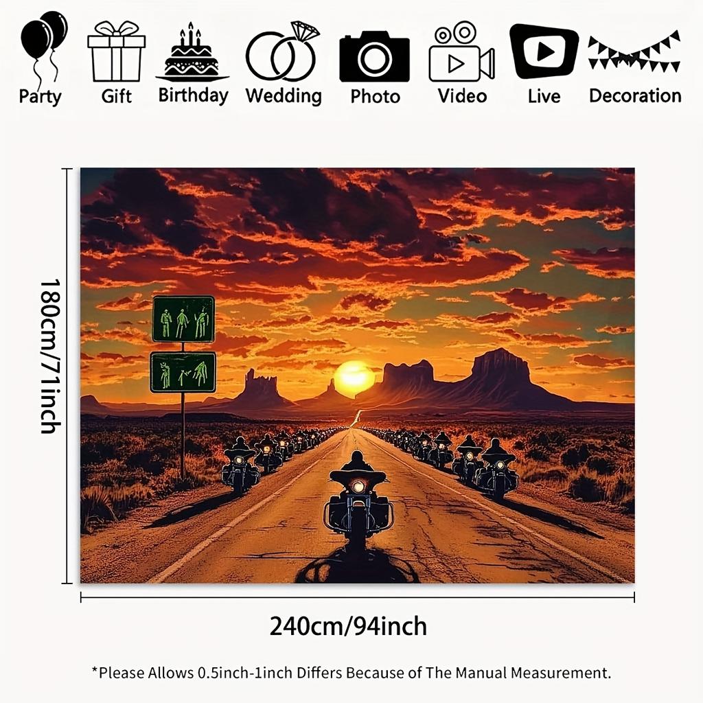 1 adventure road sunset photography background banner | Durable polyester 2D flat wall decoration with iconic Route 66 design