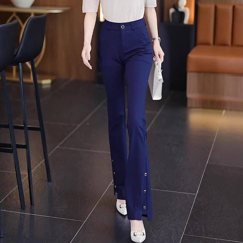 Women s 2026 High-Waisted Black Micro Flare Pants - Slim, Casual Straight Leg Suit Pants for Spring 29/XL синий