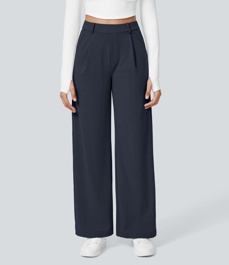 Women's High Waist Pleated Wide Leg Trousers