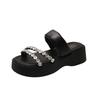 Beautiful thick-soled toe cool slippers women's summer wear 2025 new versatile rhinestone flip-flops non-slip beach shoes