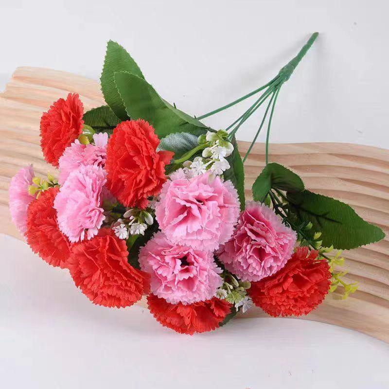 

Искусственный цветок, искусственный цветок, пластиковая ткань, цветок, гвоздика, 6 головок, 12 маленьких букетиков шелковых цветов, украшение для дома и улицы, букет красный