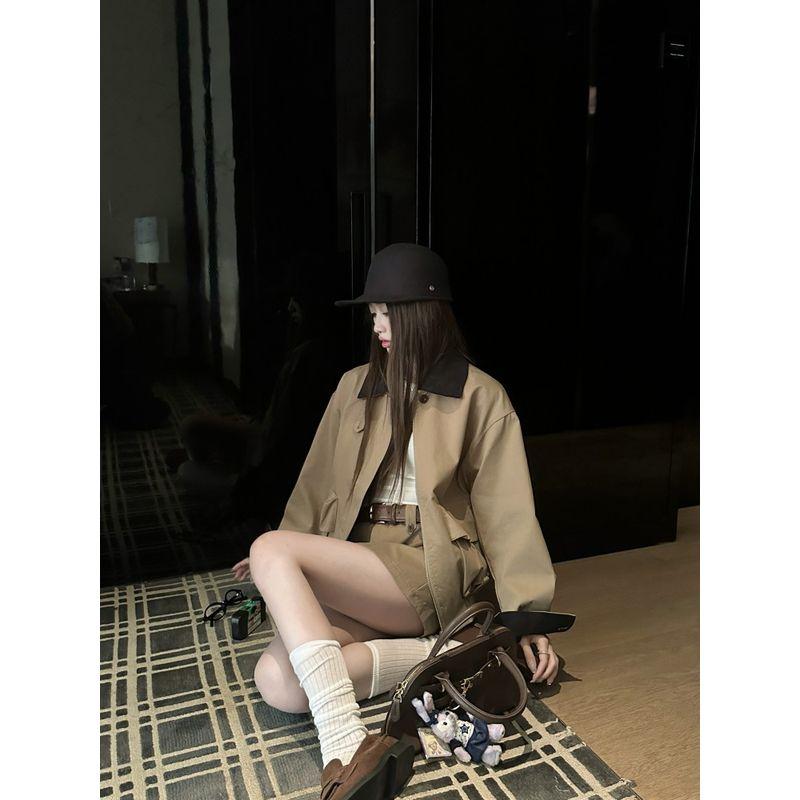 Retro Maillard Set Temperament Lapel Long sleeve Jacket Women Autumn High Waist Skirt Two piece skirt