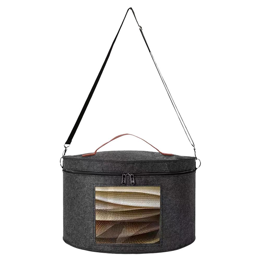 

Hat Storage Box Collapsible Hat Case w/ Handle & Shoulder Strap Round Cowboy Hat Box for Travel and Closet Storage