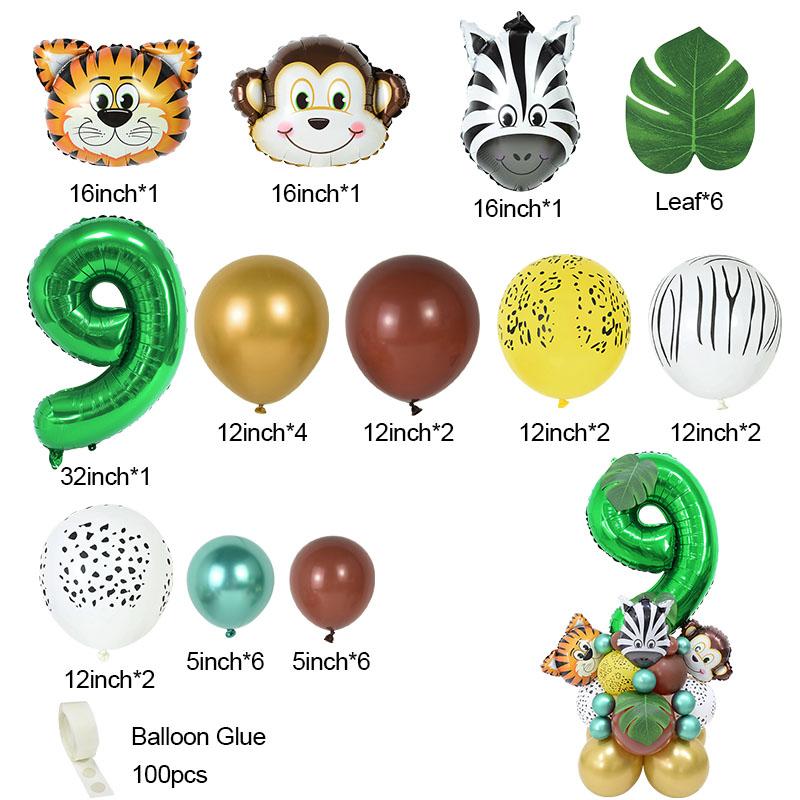 35pcs/set Jungle Safari Party Animal Digital Balloons Kids 1 2 3 4 5 6 7 8 Years Birthday Party Decoration Forest Party Supplies