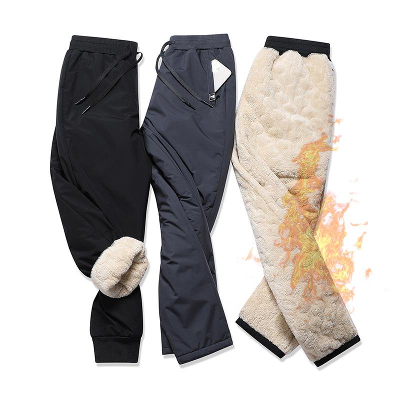 Men's Fleece-Lined Thickened Loose-Fit Trousers for Autumn and Winter Warmness-Retaining Cuffed Leggings Shearling Fleece Casual Long Trousers for Men