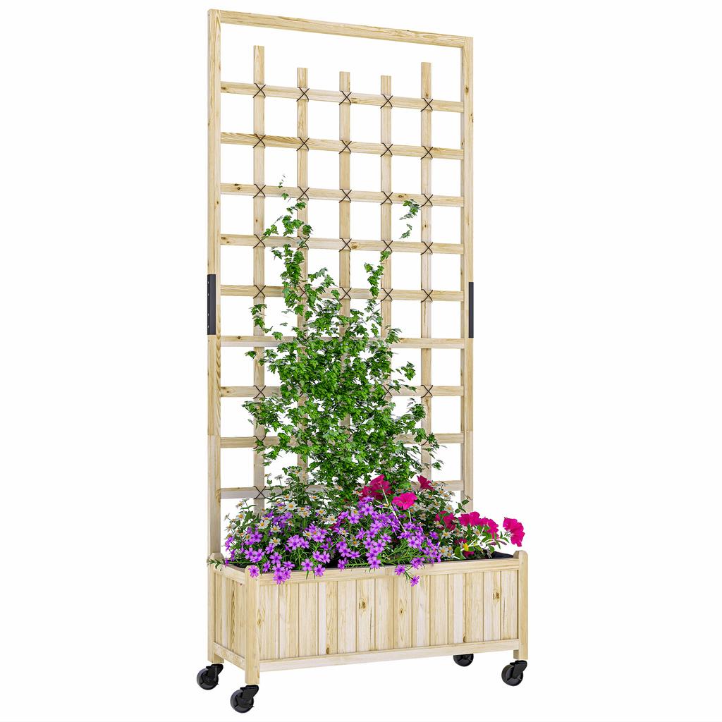 Wooden Trellis Planter, Raised Garden Bed with Wheels, To Climb and Grow Vegetables, Herbs and Flowers, Natural