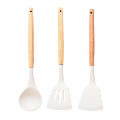Ensemble d'ustensiles de cuisine Abay en silicone résistant à la chaleur et en bois