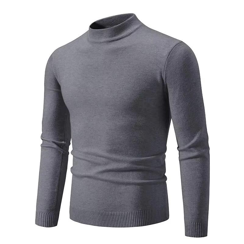 Autumn Men's Half Turtleneck Sweater Solid Color Basic Style Casual Fashion Knitwear Slim Fit High Elastic Male Warm Pullovers