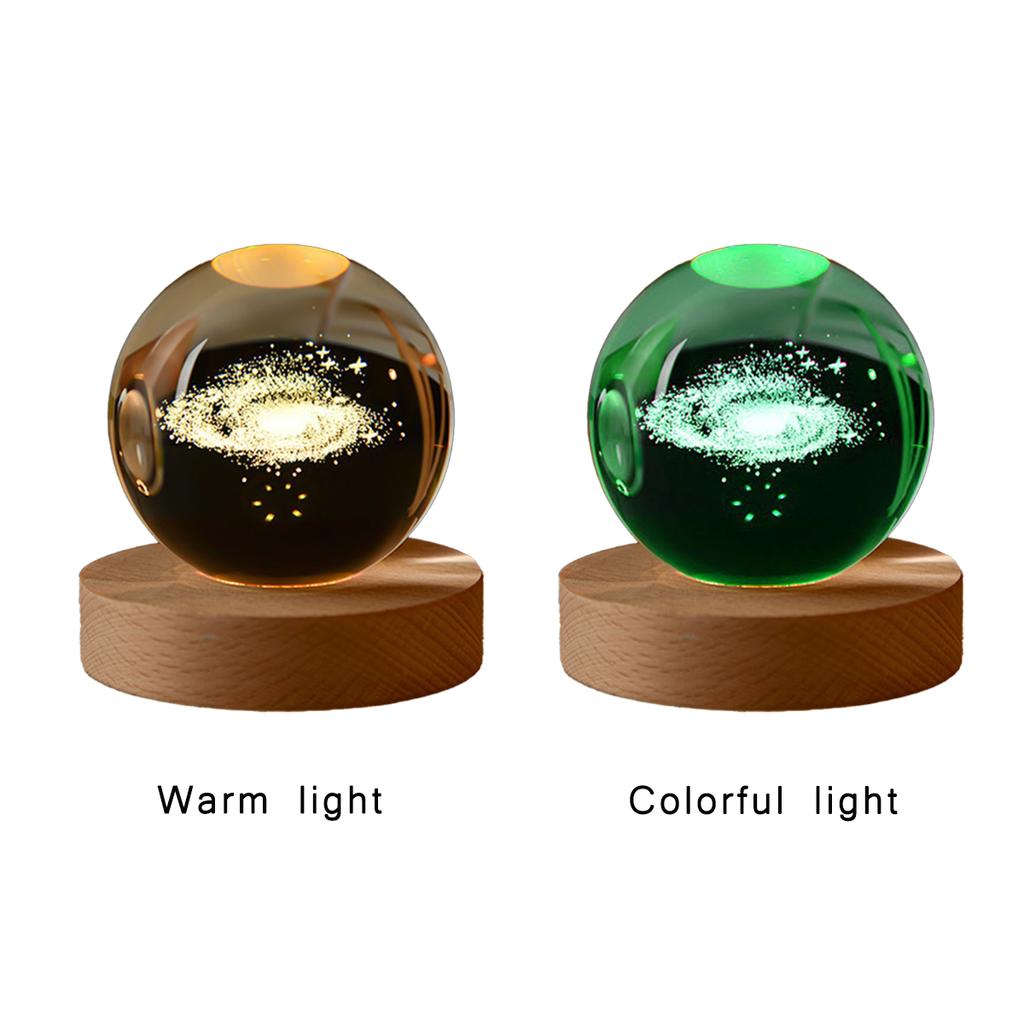6cm 3D Crystal Ball Colorful Light Warm Light Planet Night Light Laser Carving Solar System Earth Galaxy Cartoon Pattern Gift