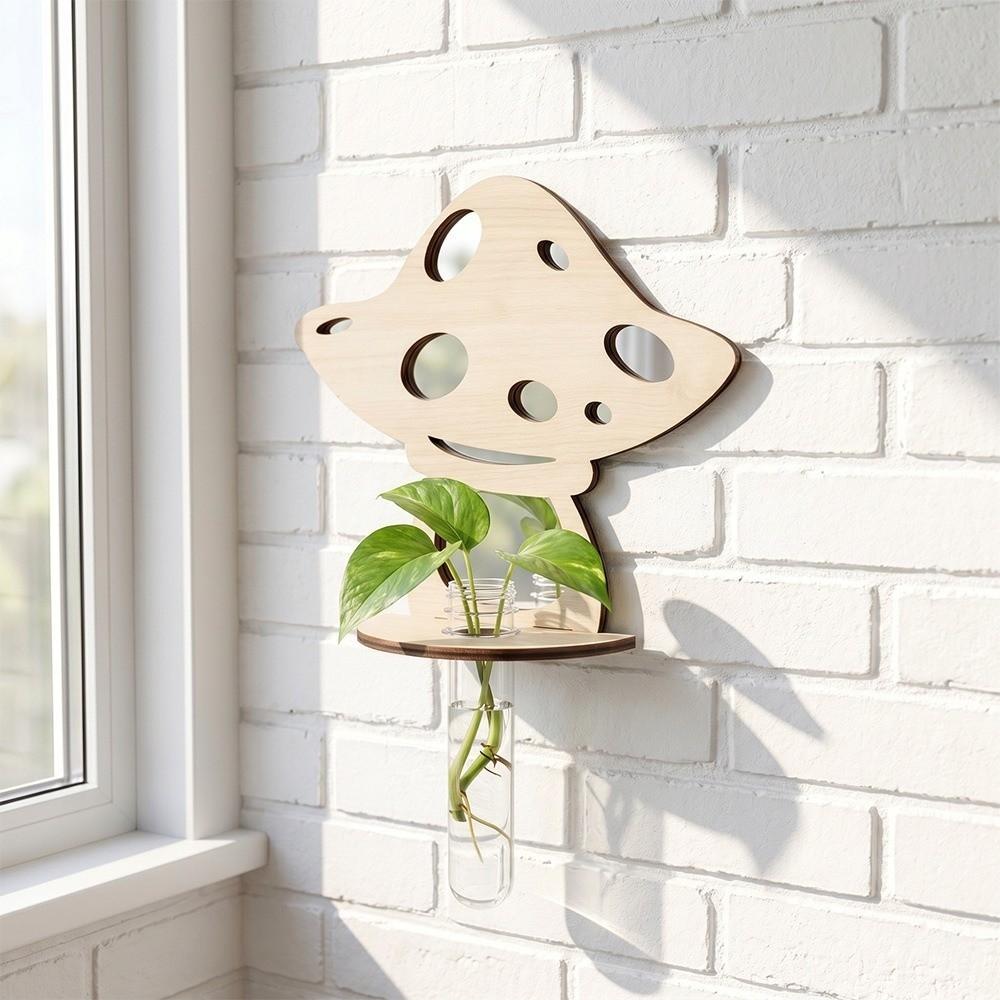 Mirror Wood Wall Mount Flower Shelf Sun Clouds Flower Stand Wall Flower Vase Living Room