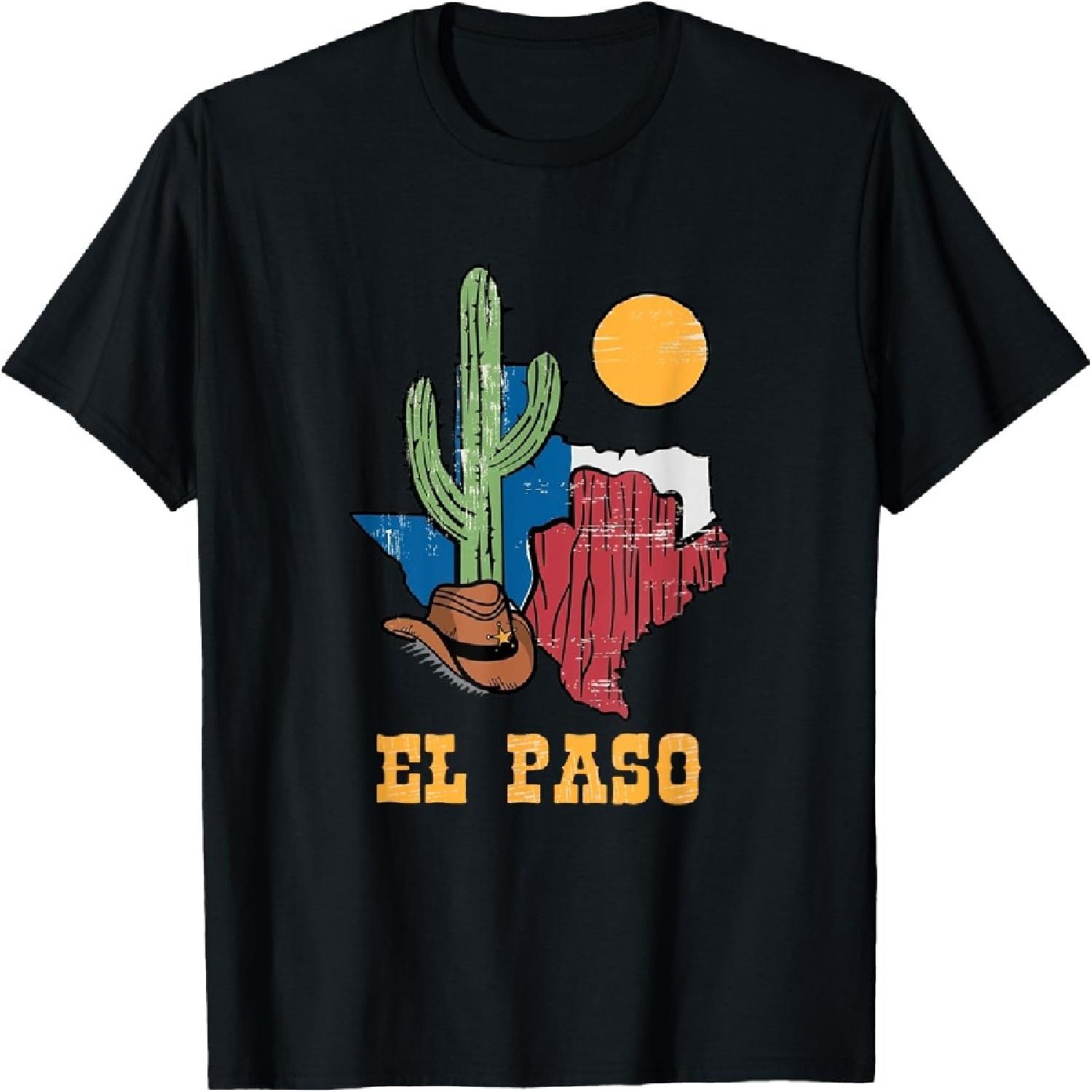 

Vintage El Paso Texas Map With Cowboy Hat And Desert Cactus T-Shirt XXXXXL