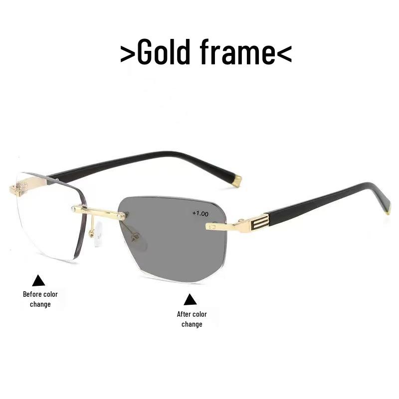 Rimless Photochromic Anti-Blue Light Reading Glasses for Middle-Aged & Elderly - Anti-Fatigue, Eye Protection Presbyopic Glasses