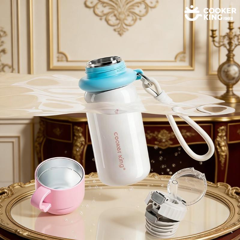 480ML 316/304 Stainless Steel+PP Children's Vacuum Cup with Straw Thermos Bottle Thermos Thermos Pot for Hot Food