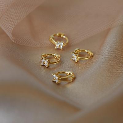 Small Shiny Zircon Geometric Flower Hoop Earrings For Women Girls Party Jewelry
