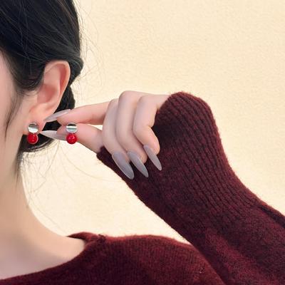 Elegante französische geometrische Ohrstecker aus rotem Achat für Damen - Einfache, vielseitige und stilvolle Accessoires