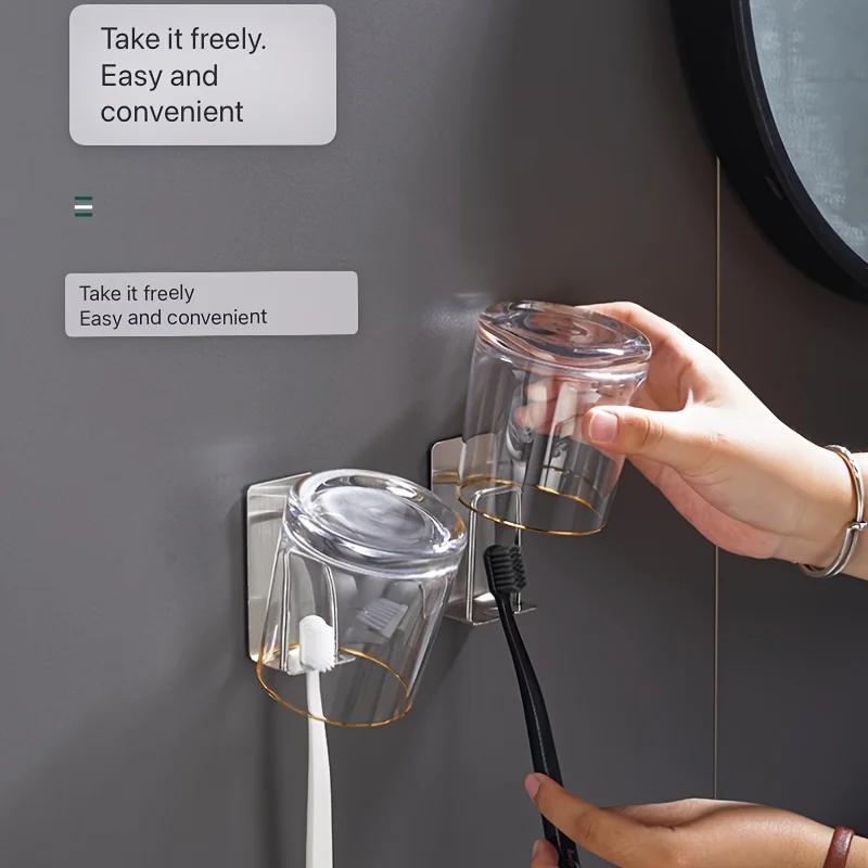 2-teiliger Edelstahl-Zahnbürstenhalter - Wandmontiert, Bohrfreie Installation, Multifunktionales Badezimmer-Aufbewahrungsregal