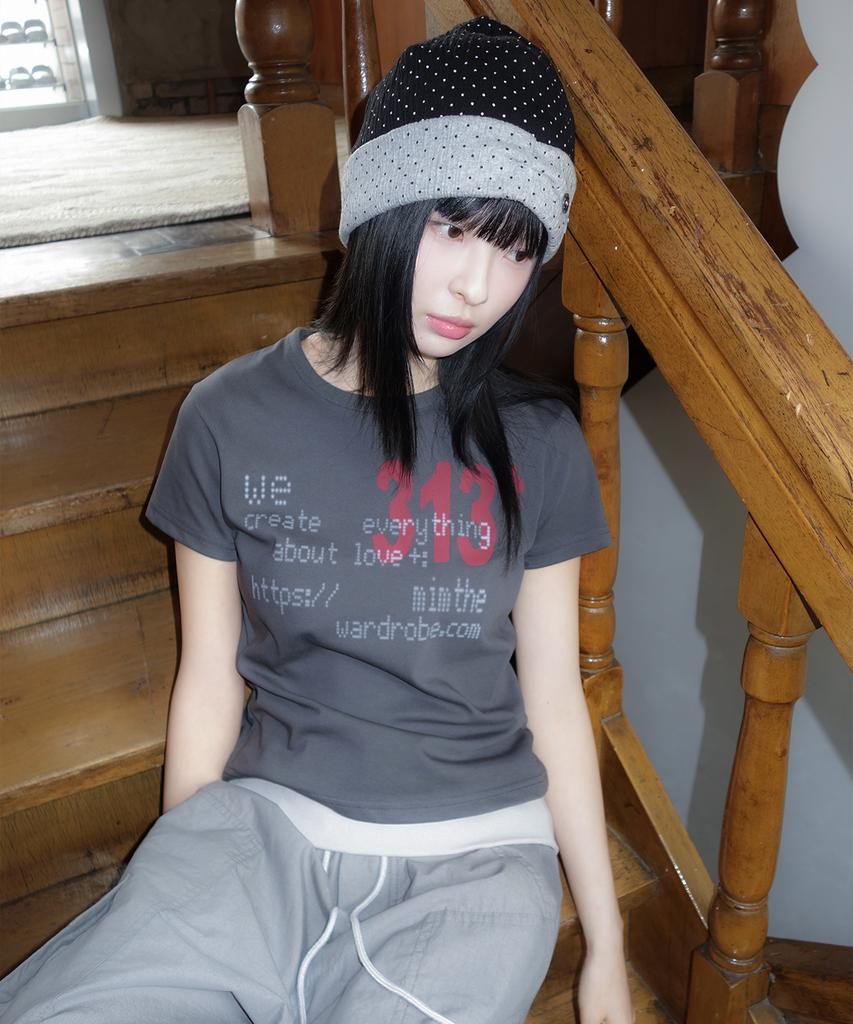 Mimdeowodeulobeu 313 Printed Crop T-Shirt_Charcoal