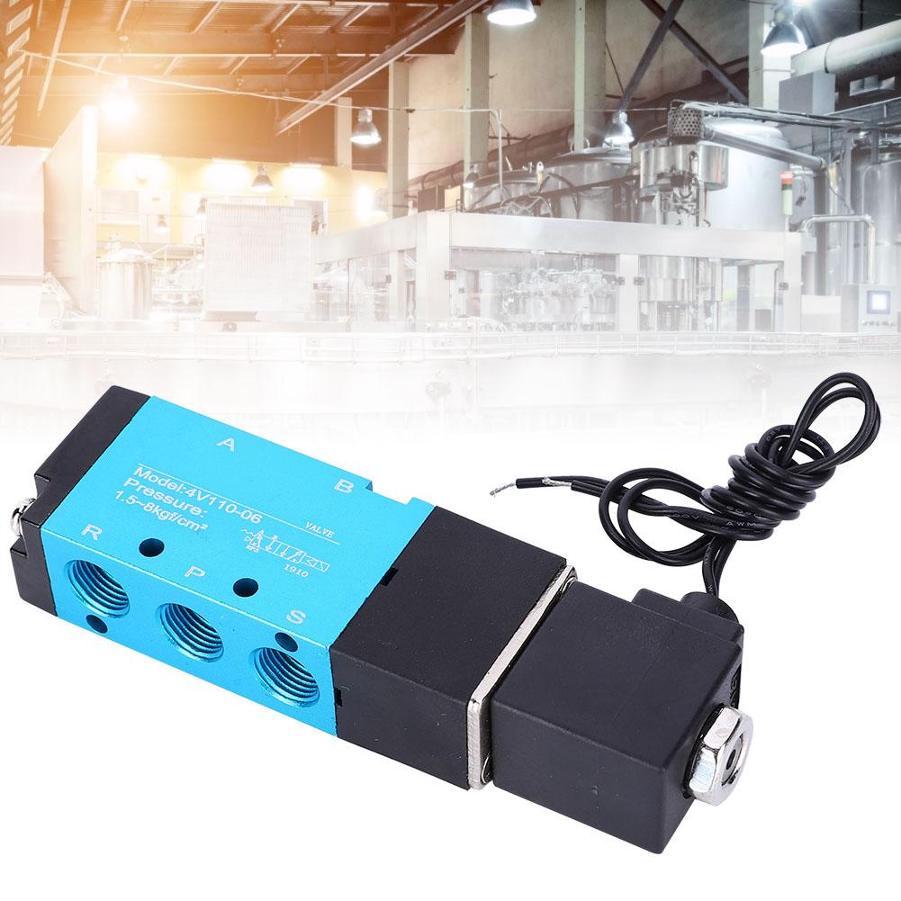 Solenoid Valve 2 Position 5 Way Aluminum Alloy High Sensitivity with Copper Coil 4V110 06 PT1 8 DC24V