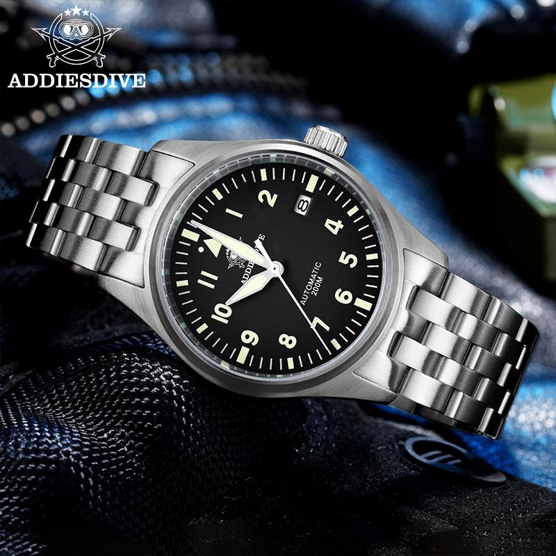 ADDIESDIVE Mechanical Watches Classics MY-H2 Stainless Steel Men's Automatic Watch Waterproof Sapphire Luminous Luxury Watch