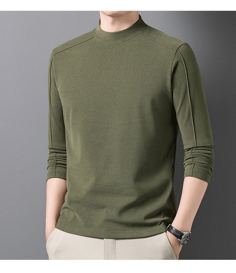 Men's Thickened Warm Long-Sleeve Hoodie, 2025: Half-High Collar, Double-Sided German Fleece, Self-Heating Solid Color Base Layer