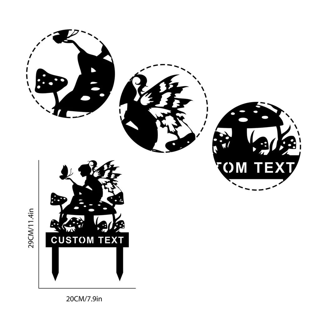 Metal Fairy Garden Stake Mushroom Decor Personalized Gardener Name Sign Outdoor Yard Art