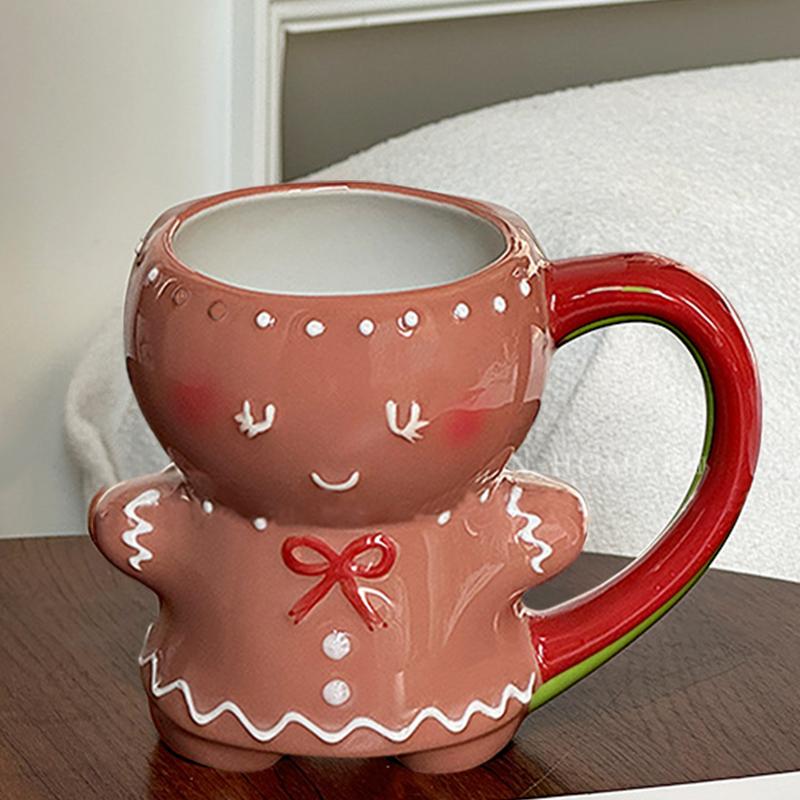 Cute Gingerbread Man Mug Cartoon Cute Kawaii Christmas Mug 3D Gingerbread Man Ceramic Cup Milk Coffee Water Cup Mug Gift