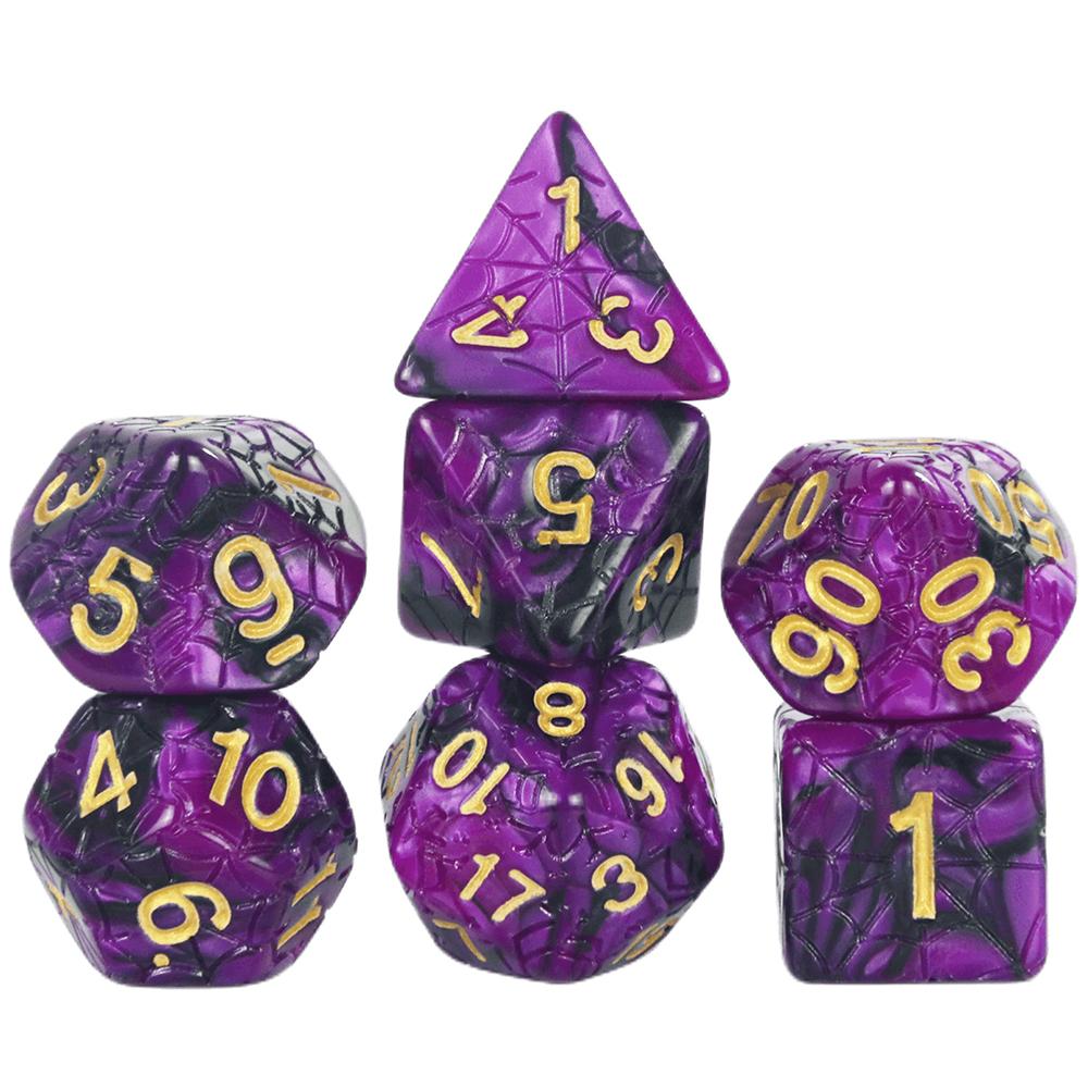 Mixing Color Dice DND 7pcs Polyhedral Dice Set with Engraving Spider Web Effect for DND RPG Magic Gathering Table Game D&D Dice