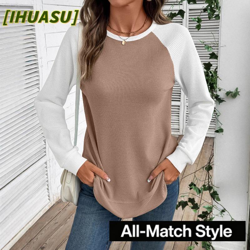 IHUASU Women's Fashion Casual O-Neck Long Sleeve Blouses & Shirts