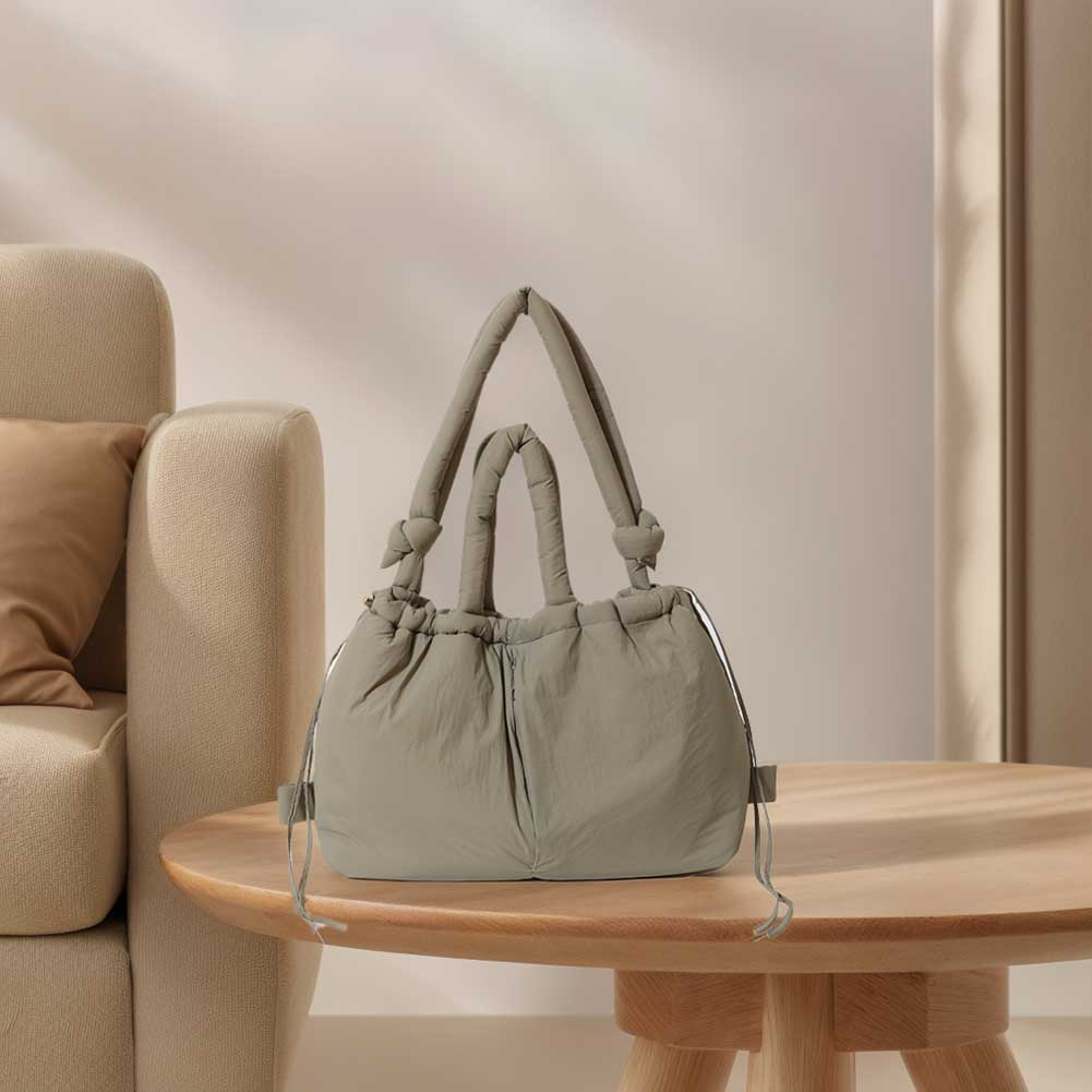 Puffer Tote Bag for Women Adjustable Strap Shoulder Bag Nylon Large Capacity Crossbody Bag Puffy Purse for Shopping Travel