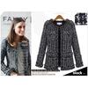 European & American Style Black and White Plaid Tweed Coat, Plus Size, Women's Autumn/Winter Collection.