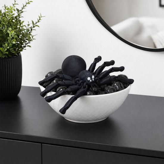 3D Printed Articulated Spider Figurine, Flexible Joint Black Spider Statue, Collectible Gothic Ornament for Halloween Home Decor