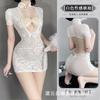 Autumn and Winter Sex Underwear Sexy Lace Perspective Temptation Retro Hollow Cheongsam Uniform Set