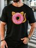 Unisex Short Sleeve T Shirt Cat Ear Donut Graphic Tee Sweet Food Print Tops Summer Soft Cotton Casual Street Wear For Adult Male