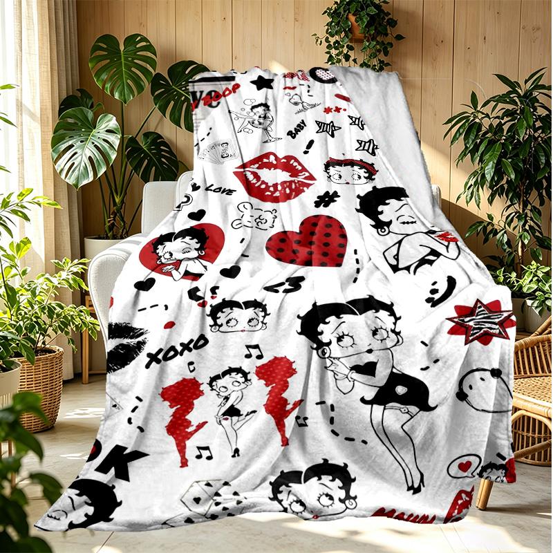Betty Boop Pattern Blanket for Home Decoration, Bed, Sofa, Car Travel, Camping, Suitable for All Seasons, Birthday Christmas Gift
