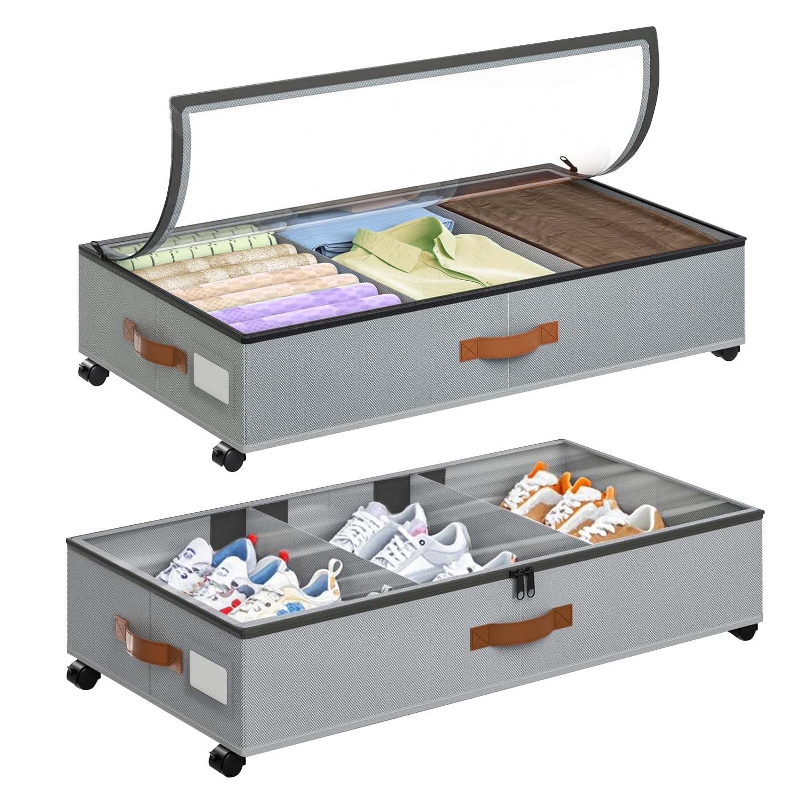

2 Pack Underbed Storage Containers, Under Bed Storage With Wheels, Foldable Underbed Storage Bins With Lids Adjustable Dividers grey78cm square tube