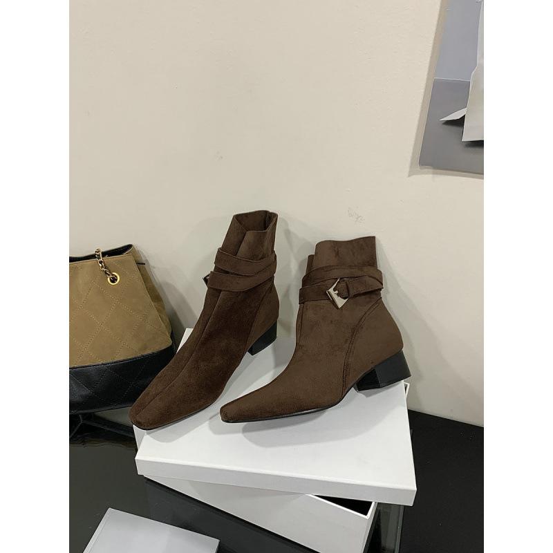 Maillard short boots women's 2025 autumn new suede belt buckle thick heel square head knight boots western cowboy boots