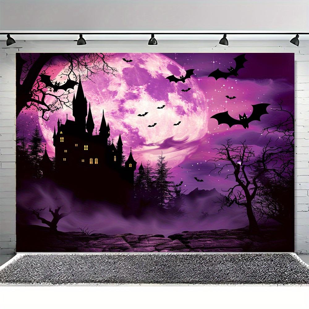 2D flat design, 1 piece. Moonlight Castle background fabric, suitable for Halloween, Christmas, and autumn parties.