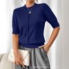 Womens Solid Color Knit Pullover Sweater 2026 Round Neck Short Sleeve Slim Fit Casual Elegant Top