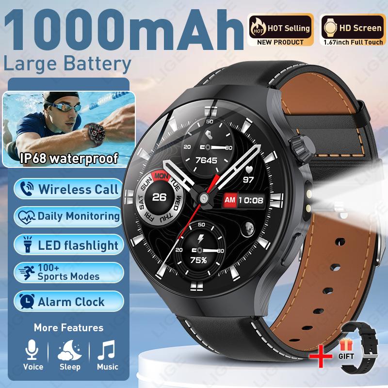 2026 New Military 1000mAh Battery Men's Smart Watch For Men Health Monitoring Bluetooth Call 100+ Sports Mode Flashlight Sport Fitness Smartwatch