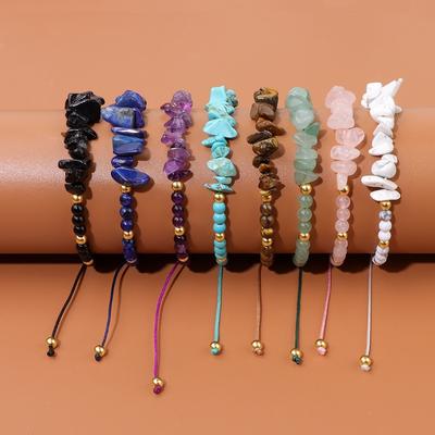 Pulsera tejida con cuentas de piedra natural, Accesorios para la mano para hombres y mujeres, Tejido retro ajustable