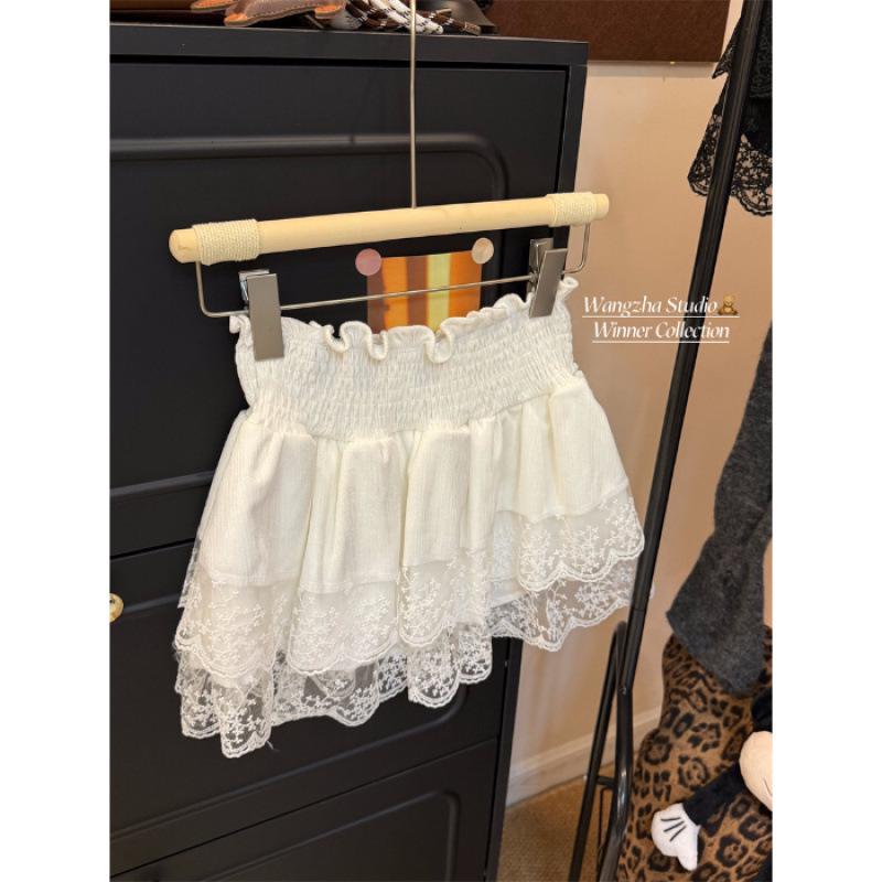 

Сладкая миди-юбка в стиле пэчворк с кружевом: Торт из бархата с завышенной талией и стройнящим эффектом XL белый