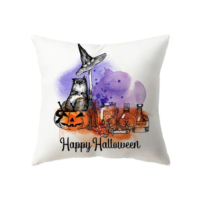 Horror Halloween Pumpkin Grim Reaper Print Pattern Cushion Cover Home Living Room Sofa Decoration Polyester Pillow