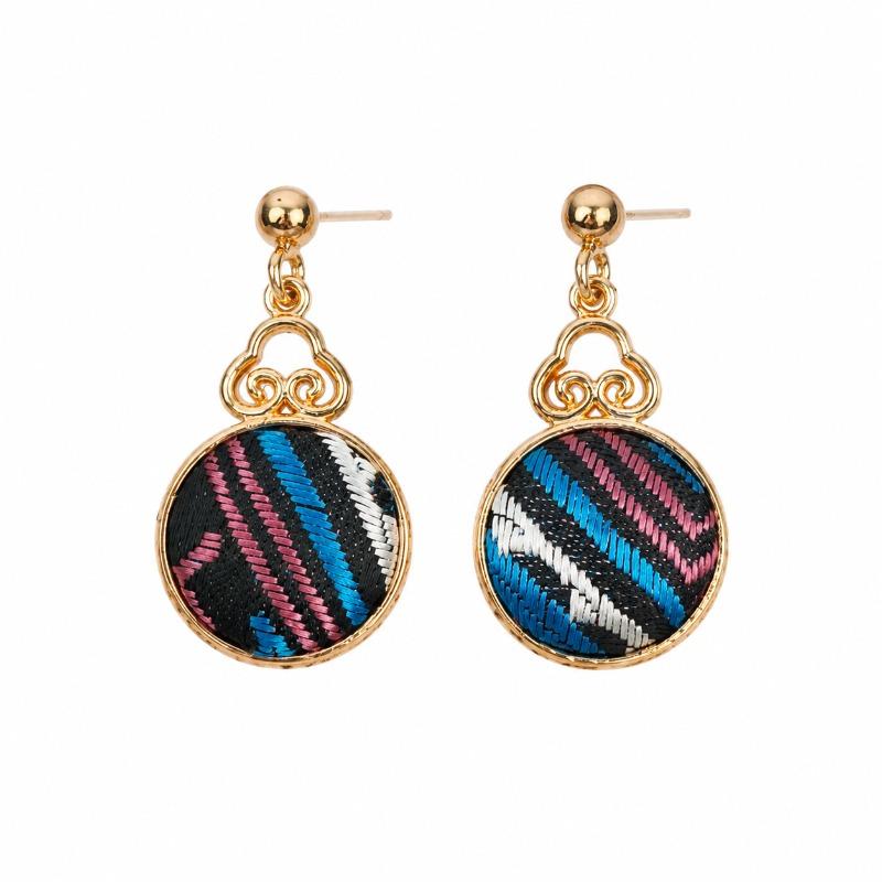 1 Pair Dangle Earrings, Ethnic Zhuang Brocade Woven Drop Earrings, Oriental Handmade Jewelry for Women Gift