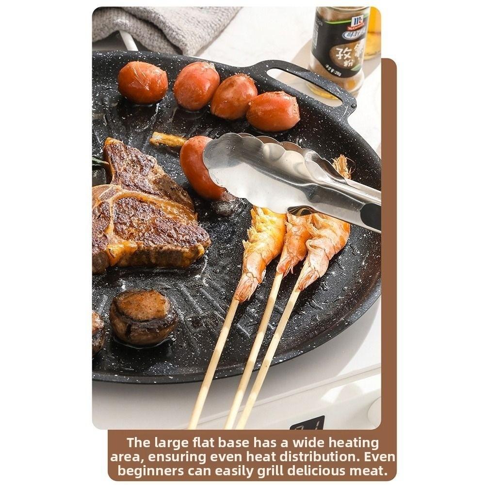 Carbon Steel Frying Plate Thick BBQ Grill Pan Round Roasting Grill Tray  Household Use