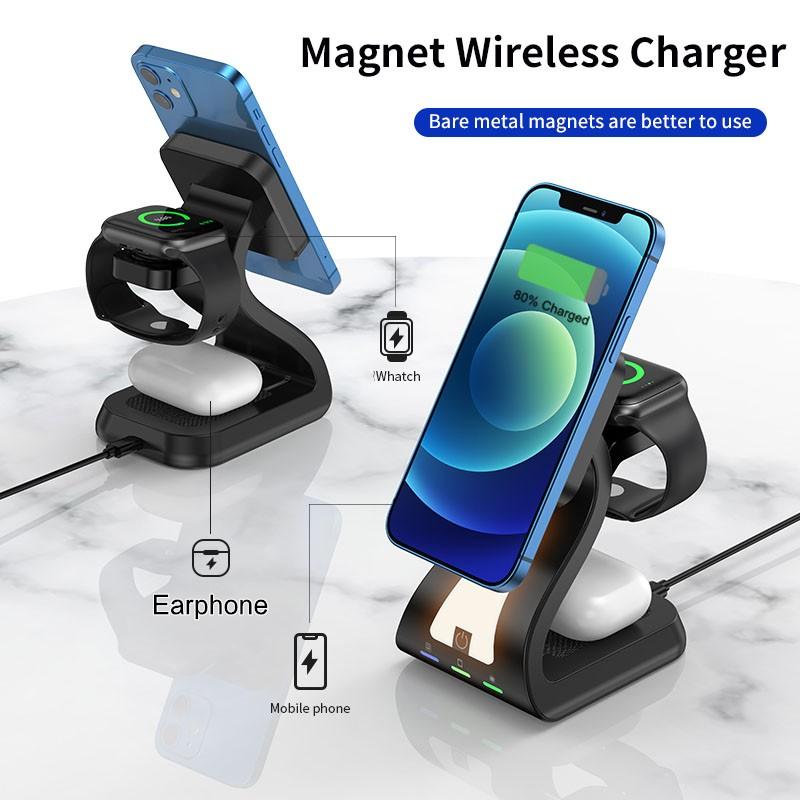 New Release Product 15W Phone Charging Stand 3 in 1 Magnetic Wireless Chargers with Light for Phone for Earphone for Watch Gifts