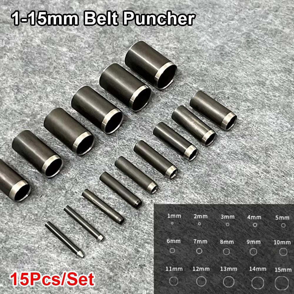 15Pcs/Set Hollow Punching Head Round Chisel Leather Craft Tool Durable Belt Puncher