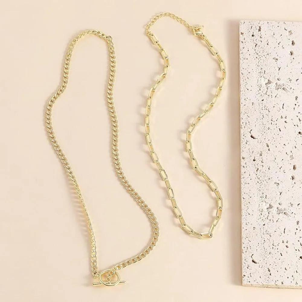 Gold Layered Necklace for Women Cuban Link Paperclip Chain Toggle Clasp Necklace Jewelry