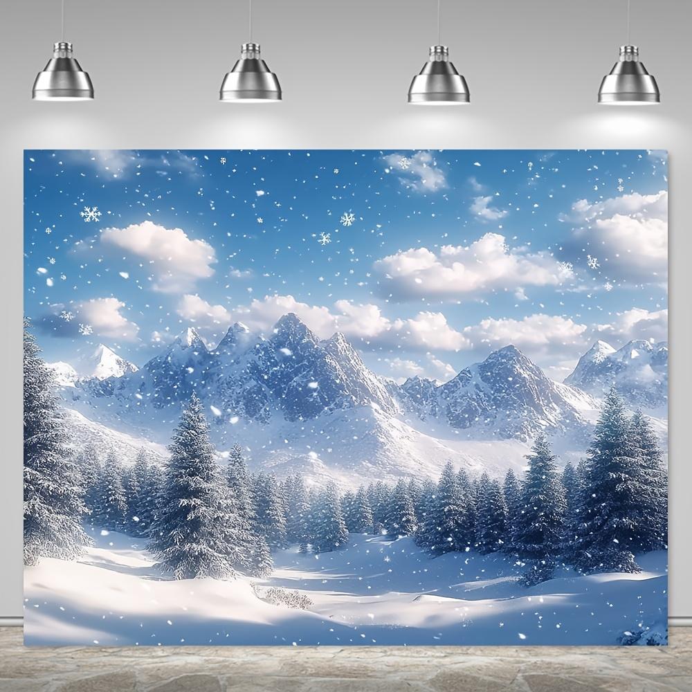 1Pcs Rustic Polyester Winter Wonderland Backdrop, Snowy Mountain and Forest Scene, Needed, Ideal for Christmas Yard  Garden Decor