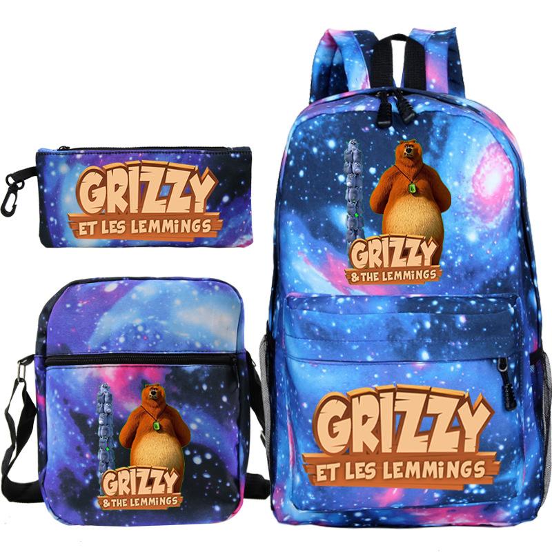 Printed primary and secondary school students backpack shoulder bag pencil bag three-piece combination