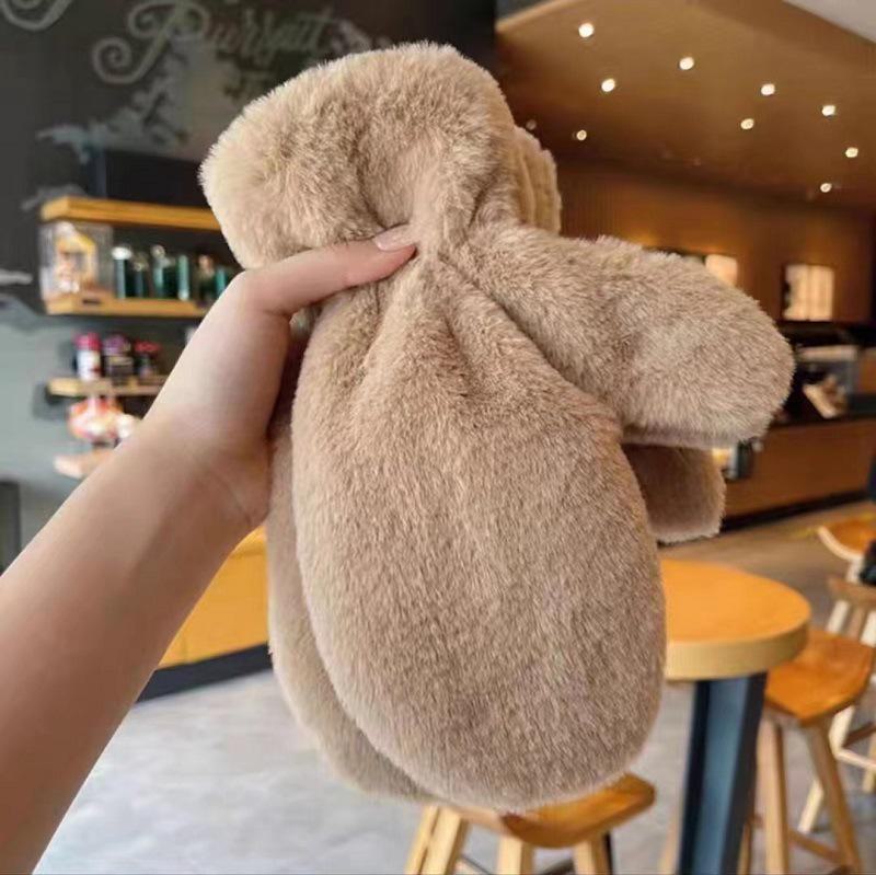 Plus Velvet Thickened Warm Cotton Gloves for Girls - Cold-Proof Cycling, Solid Color, Winter Plush